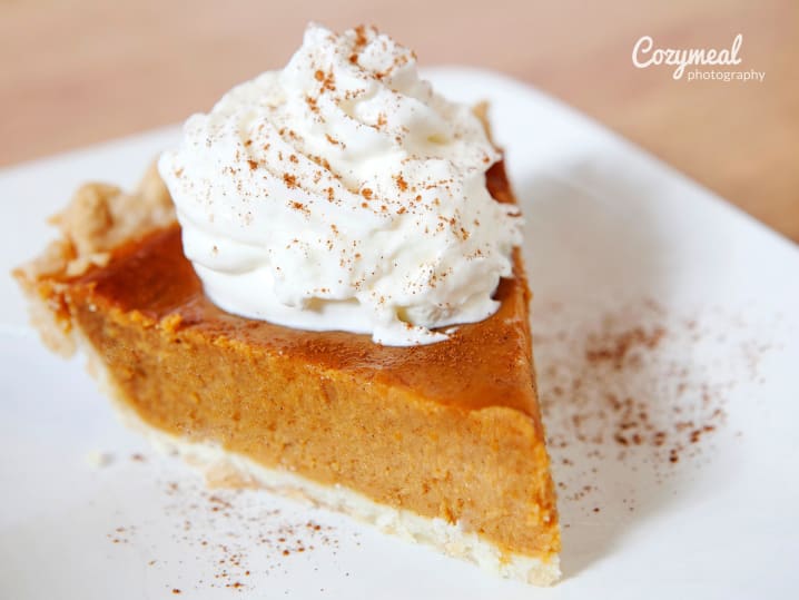 a slice of BrÃ»lÃ©ed Pumpkin Chai Spice Pie