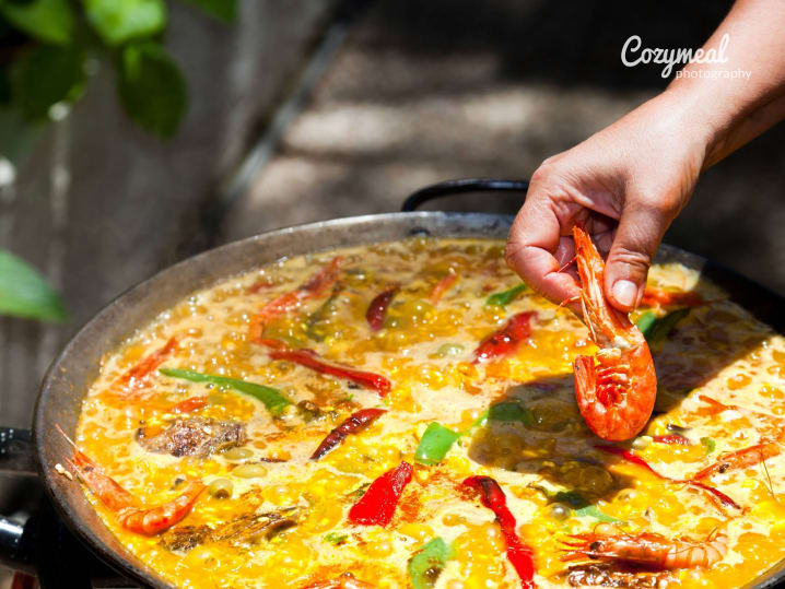 cooking seafood paella