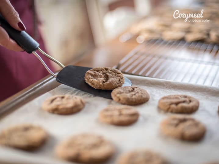baking Chewy Ginger Molasses Cookies in the oven