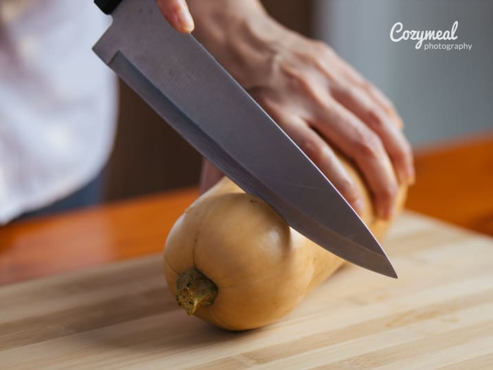 close up shot of cutting squash
