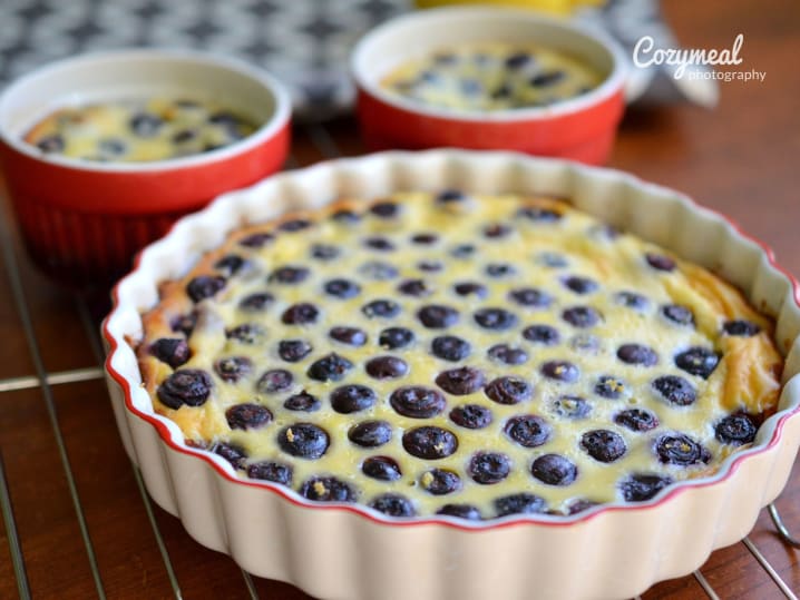 A freshly baked blueberry tart with a golden crust
