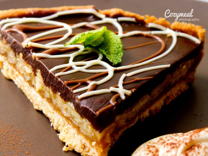 A slice of chocolate tart