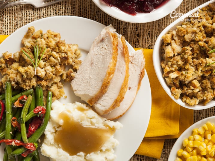 Traditional Thanksgiving feast with sides