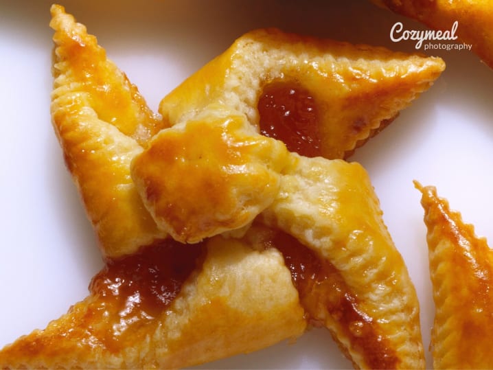 Apricot pinwheel pastries with golden, flaky crusts and fruit filling