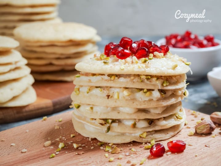 Baghrir Pancakes with pomegranates