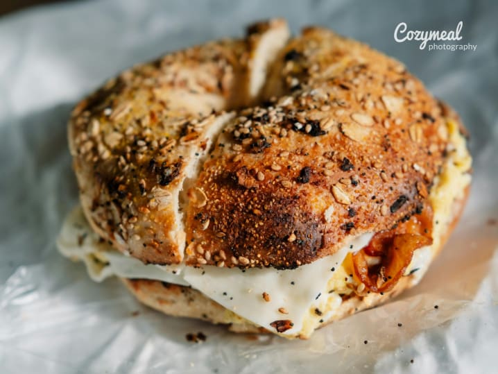 bagel with seasoning and cheese
