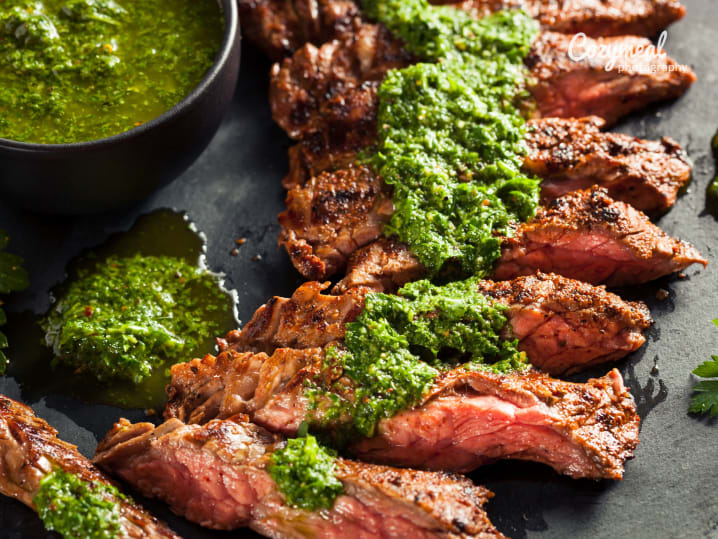 Chimichurri style steak up close