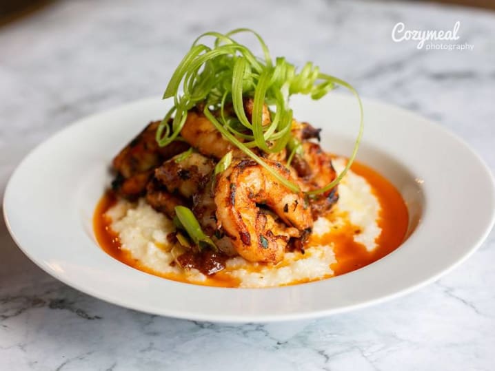 Grilled Cajun Shrimp on White Cheddar Grits