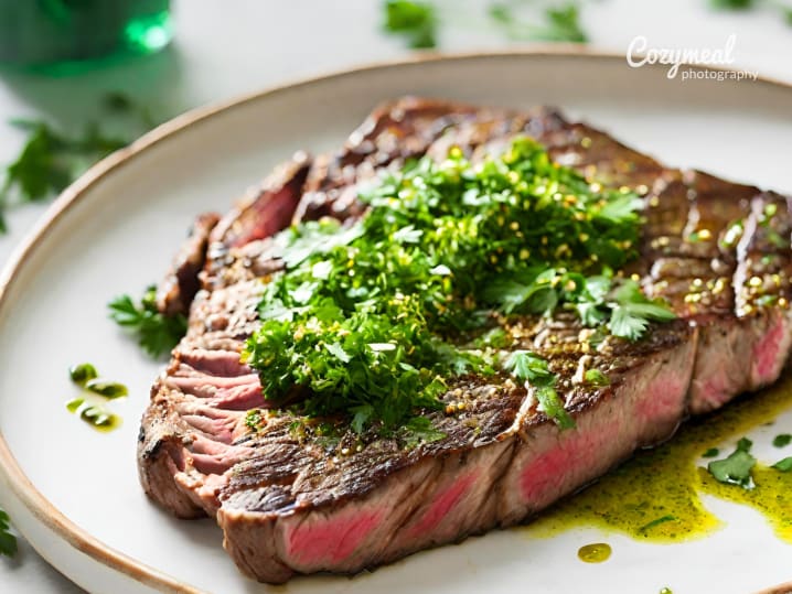 Cumin Crusted Steak with Parsley Cilantro Oil