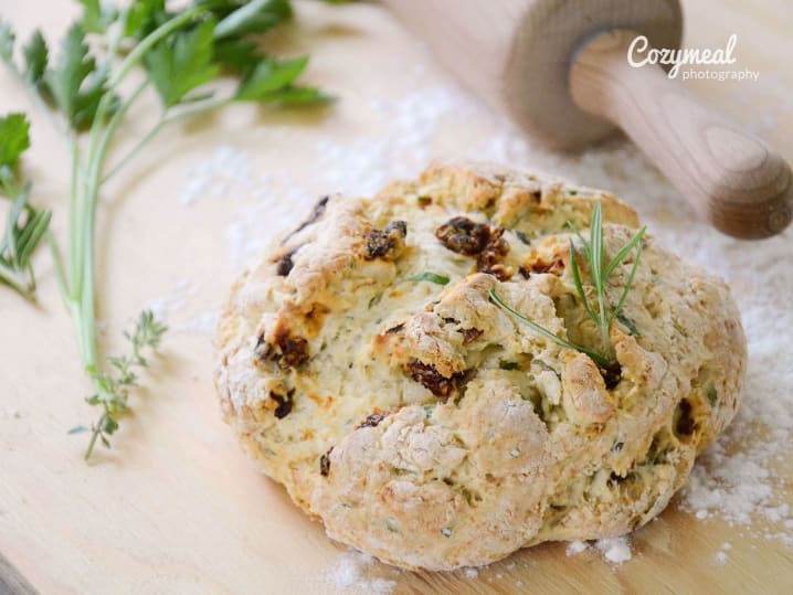Fresh dough with herbs ready to bake