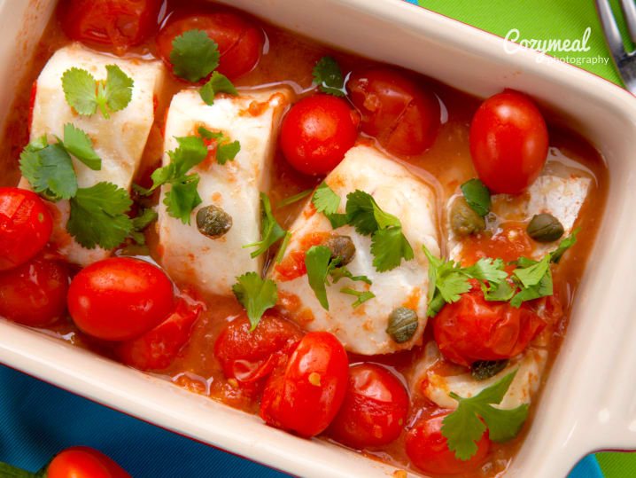 Greek style baked cod with tomatoes