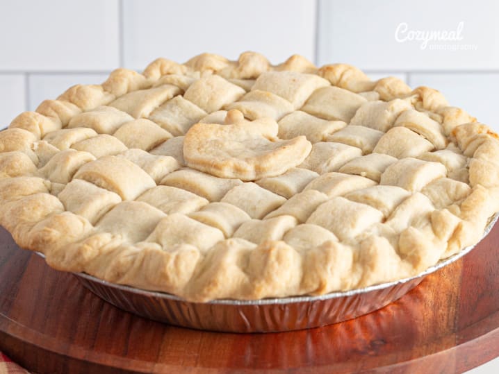 Handmade Apple Pie with a Lattice Top Crust on a Kitchen Counter (2)