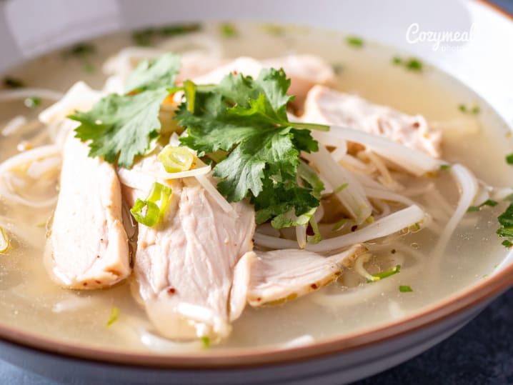 Hearty chicken noodle soup bowl