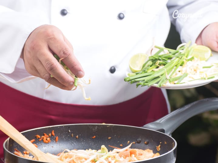 Making pad Thai
