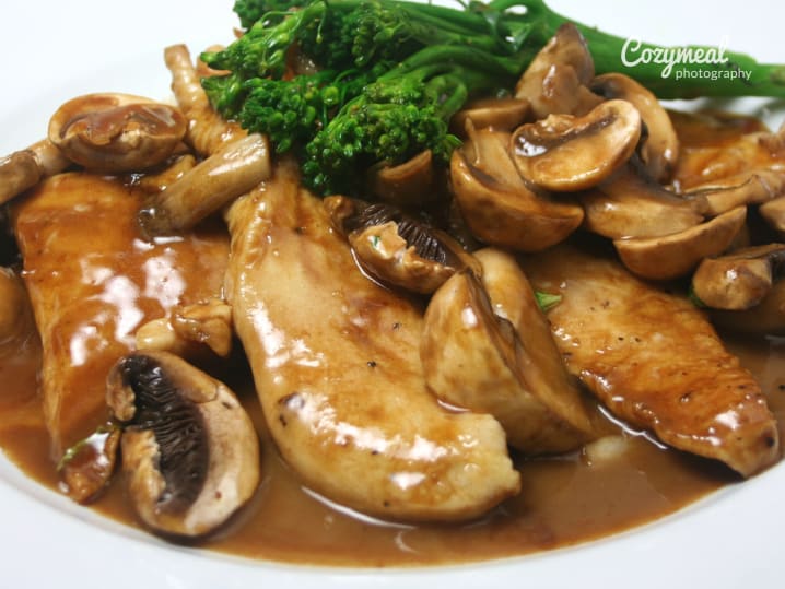 Marsala braised chicken with mushrooms