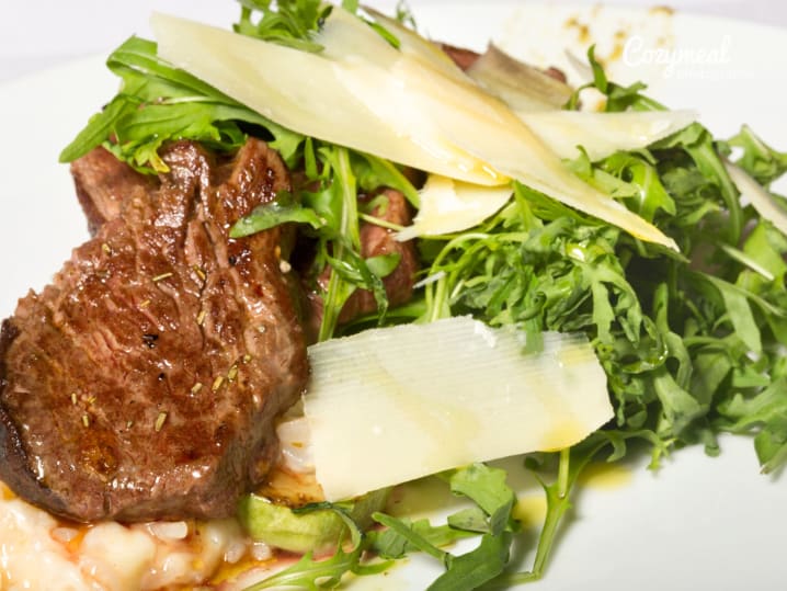 Pan Roasted Steak with Capers, Arugula and Parmesan
