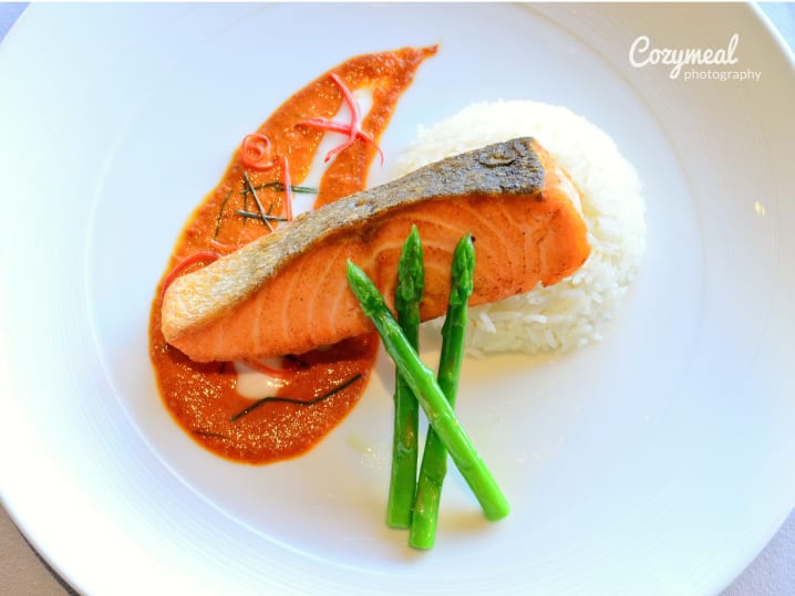 Pan Seared Salmon with vegetables and rice