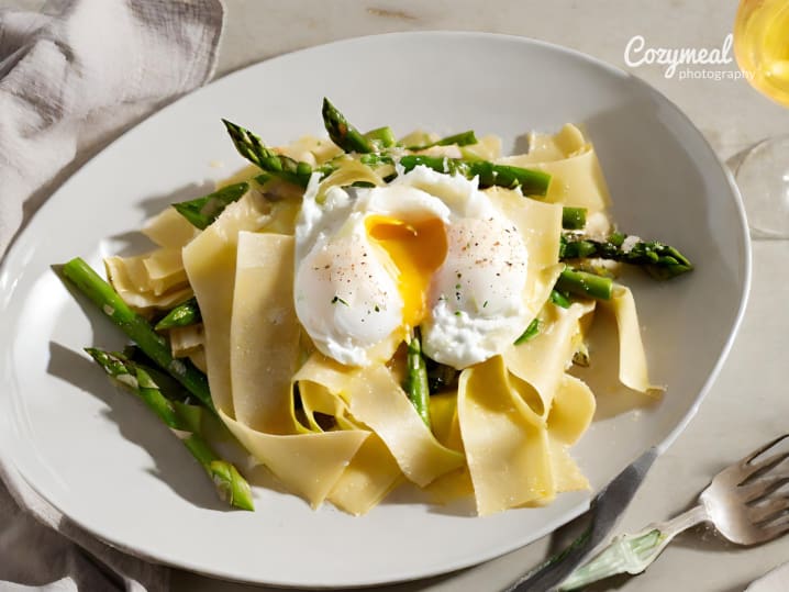 Pappardelle with Lemon, Asparagus, and Parmigiano Reggiano with Poached Egg