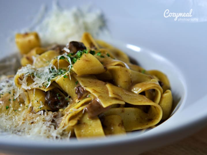 Pappardelle pasta with asparagus and shaved Parmesan cheese