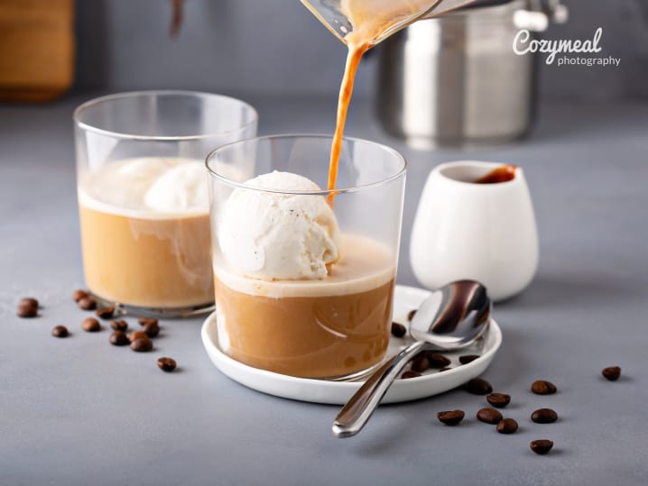 Pouring Coffee over Vanilla Bean Gelato Affogato