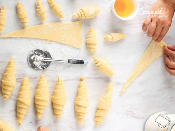 Rolling fresh croissants