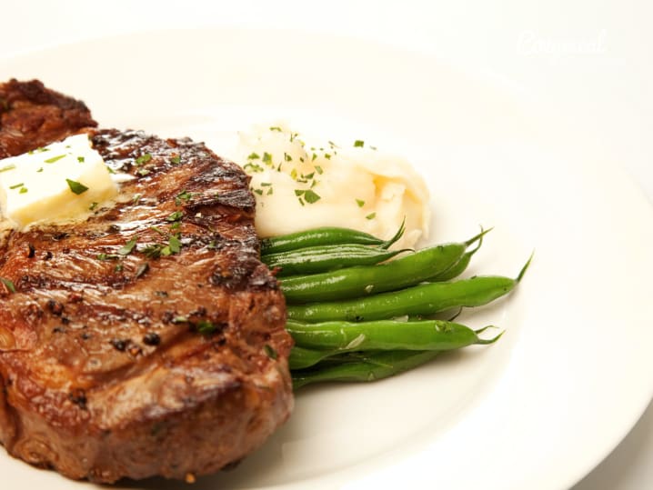 Seared Strip Steak with Bacon Blue Cheese Compound Butter