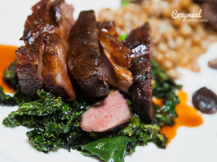 Seared steak with kale