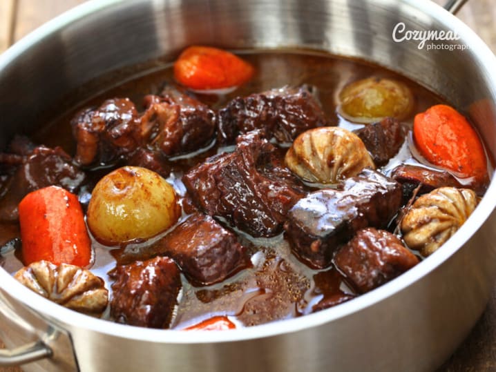 Simmering beef Bourguignon