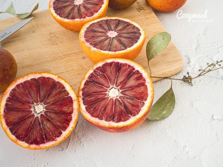 Sliced Blood Oranges on a Chopping Board