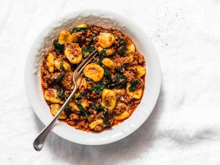 Sundried Tomato and Spinach Gnocchi in Italian Sausage sauce