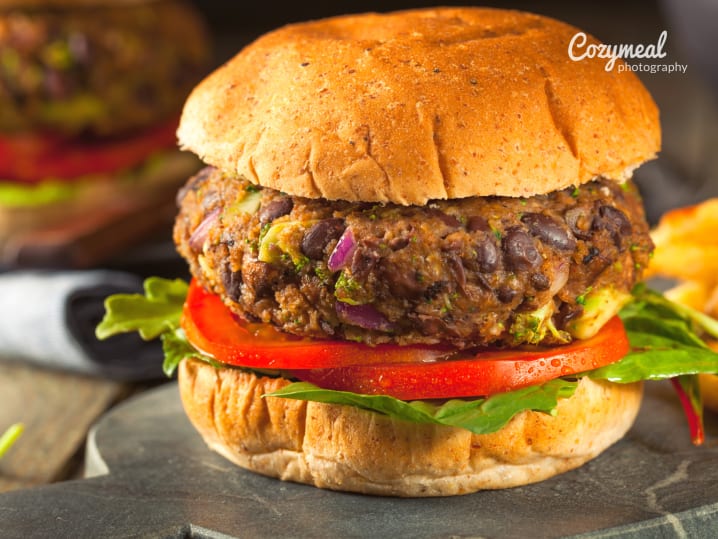 Vegan red, white and black bean burger