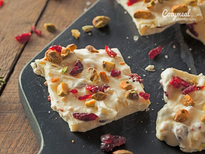 White Chocolate Bark with Cranberries and Pistachios