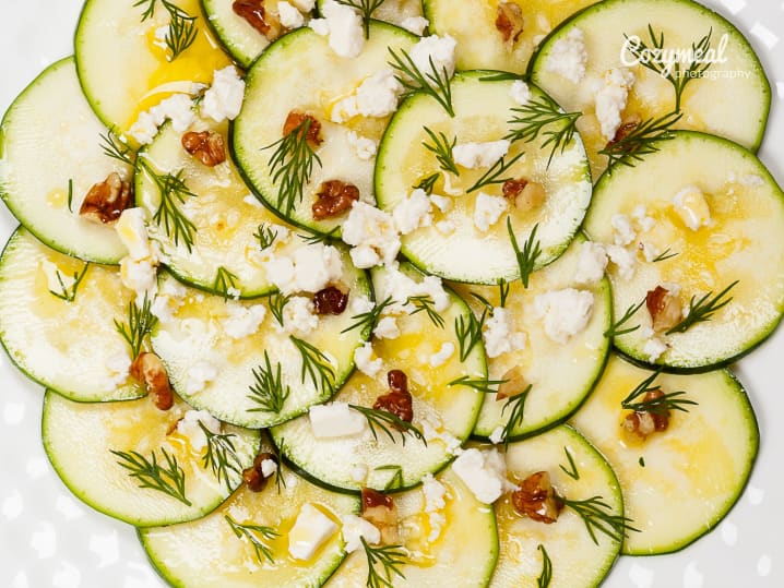 Zucchini Carpaccio on a bright plate