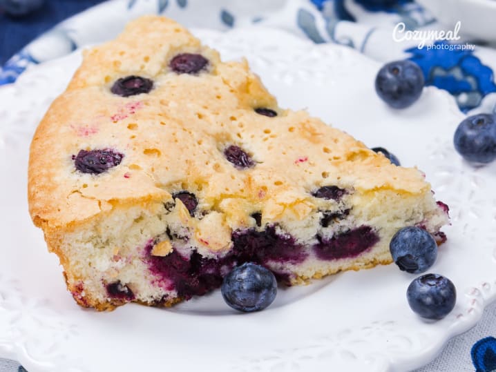 a slice of crustless blueberry pie