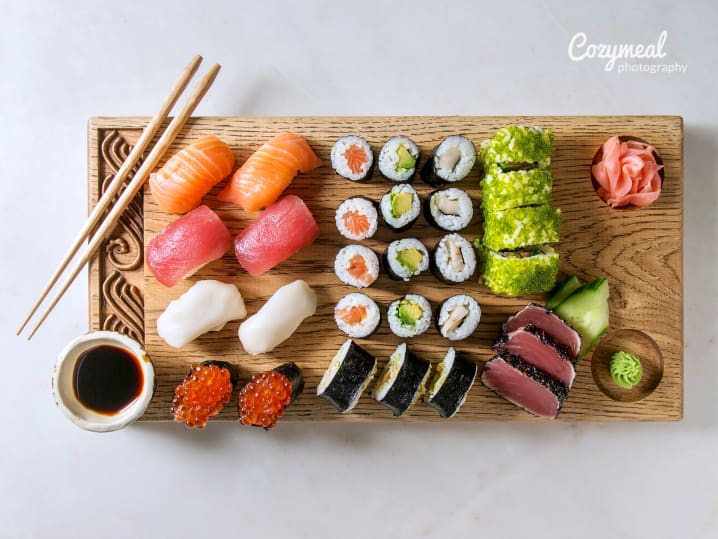 assortment of nigiri and sushi rolls