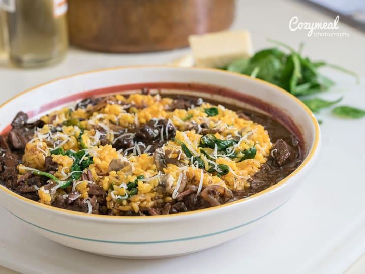 beef mushrooms spinach risotto