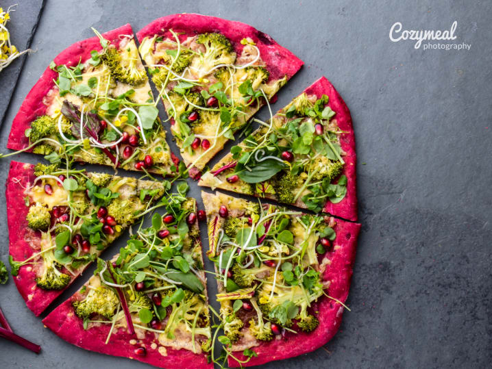 beet pasta dough with vegetables