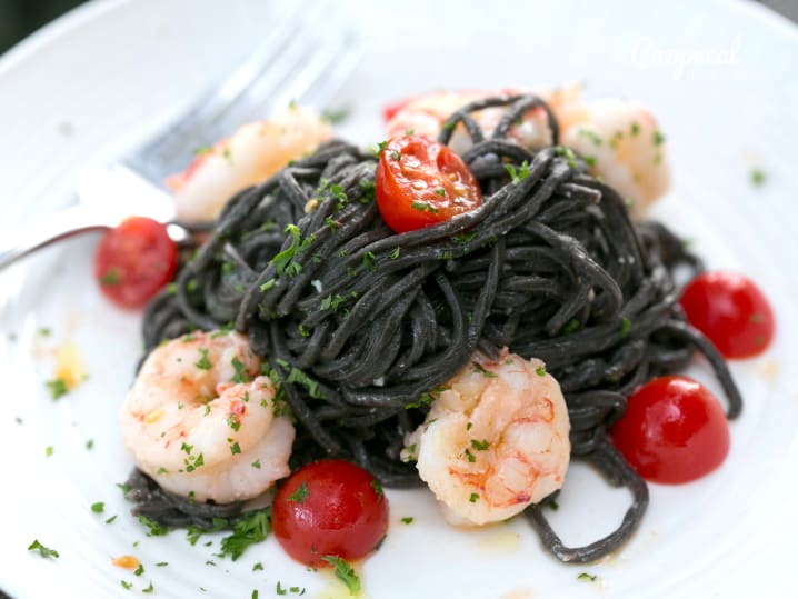 black pasta with seafood