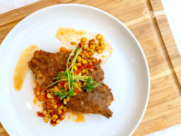 blackened catfish with corn succotash