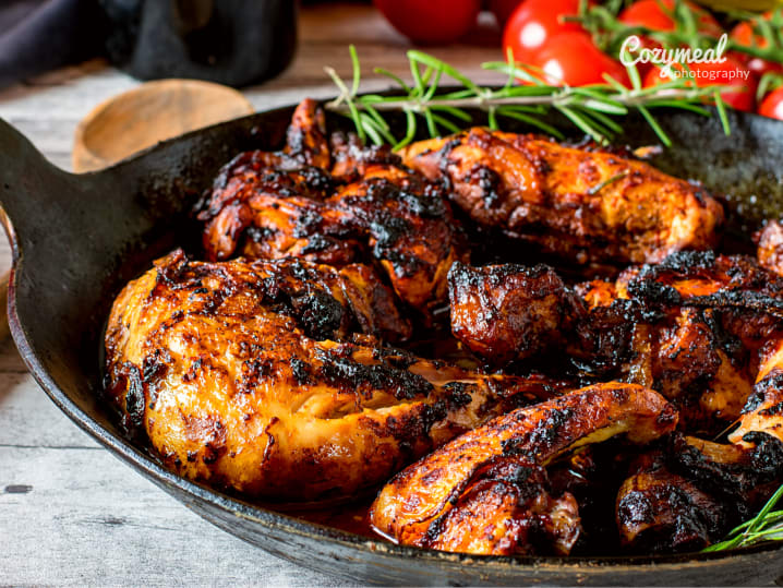 braised chicken thighs in a pan