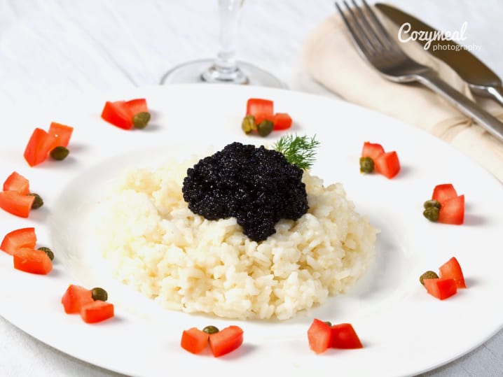 champagne saffron risotto with black caviar