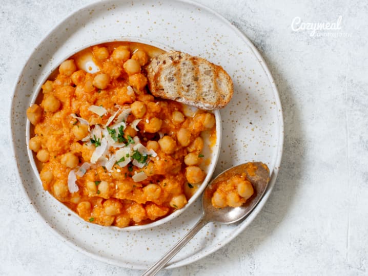 chana masala on white plate