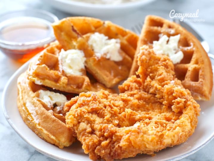 chicken and waffles with syrup