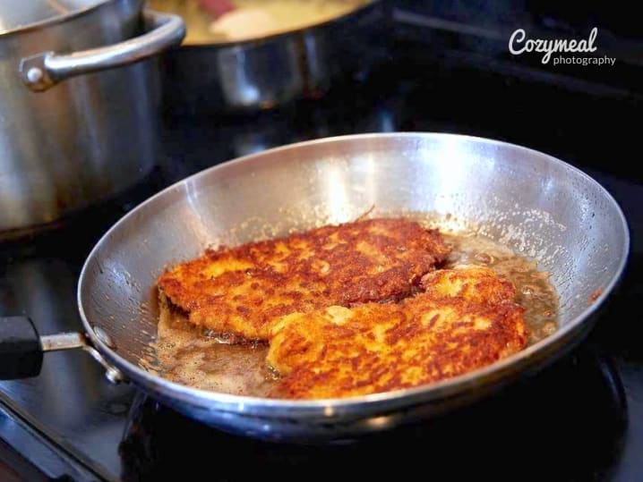 chicken milanese in pan