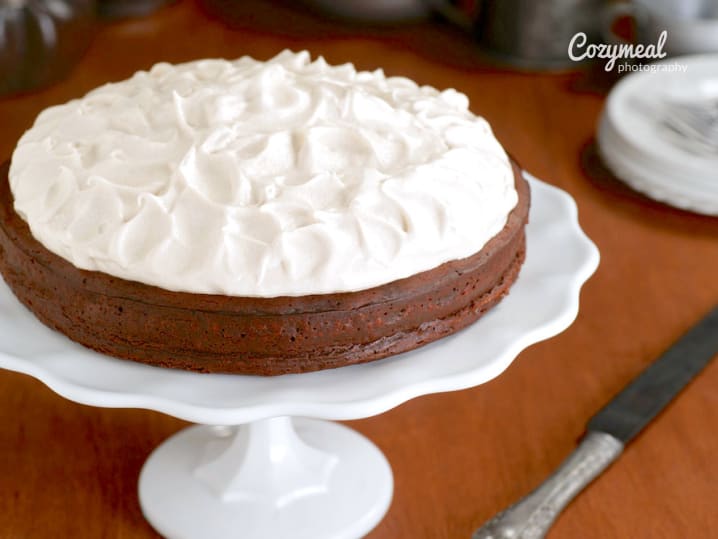 chocolate brownie torte with white chocolate mousse