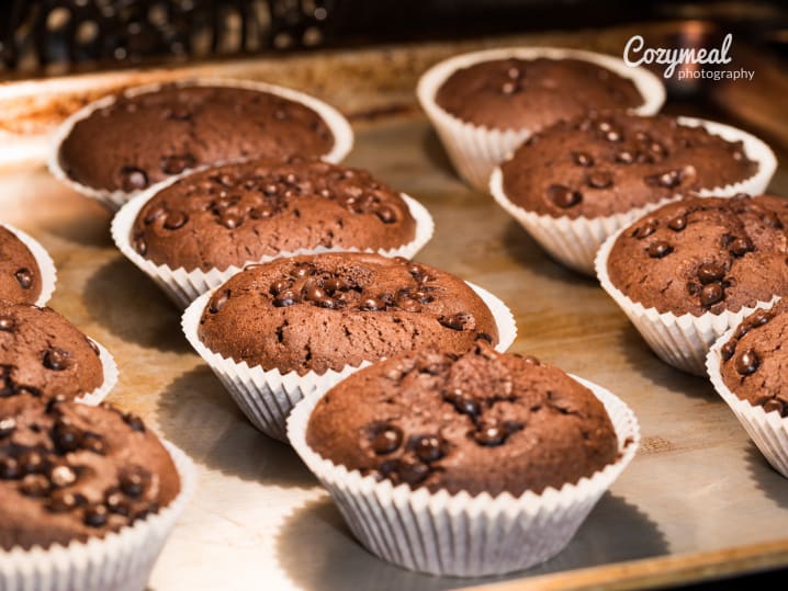chocolate cupcakes in oven