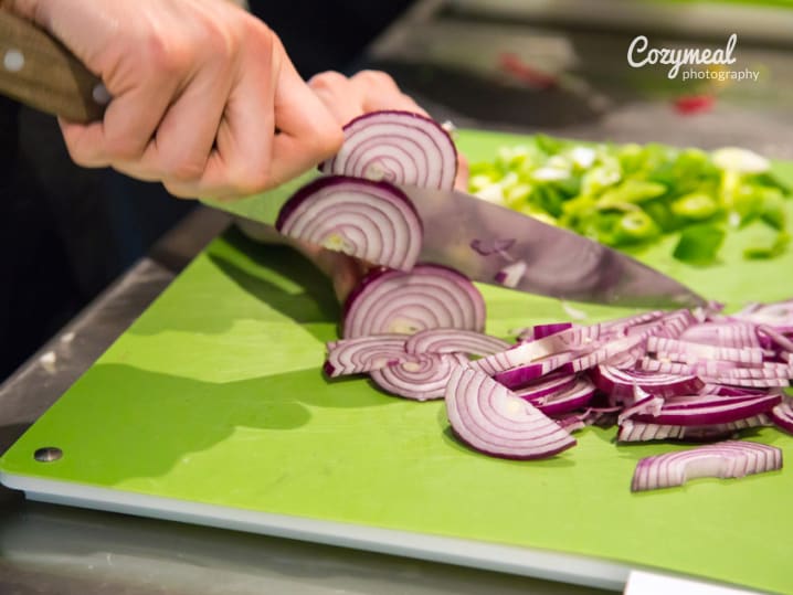 chopping red onions