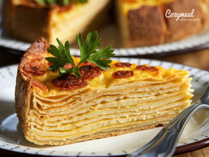 close up shot of plated Spanish tortilla