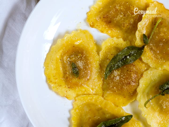 mushroom ravioli with sage