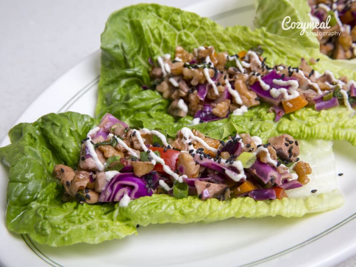 plated chicken thai lettuce wraps